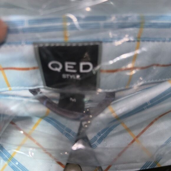 QED style mens Medium striped polo eggshell blue Kamas NWT Pearl Button - Picture 2 of 6